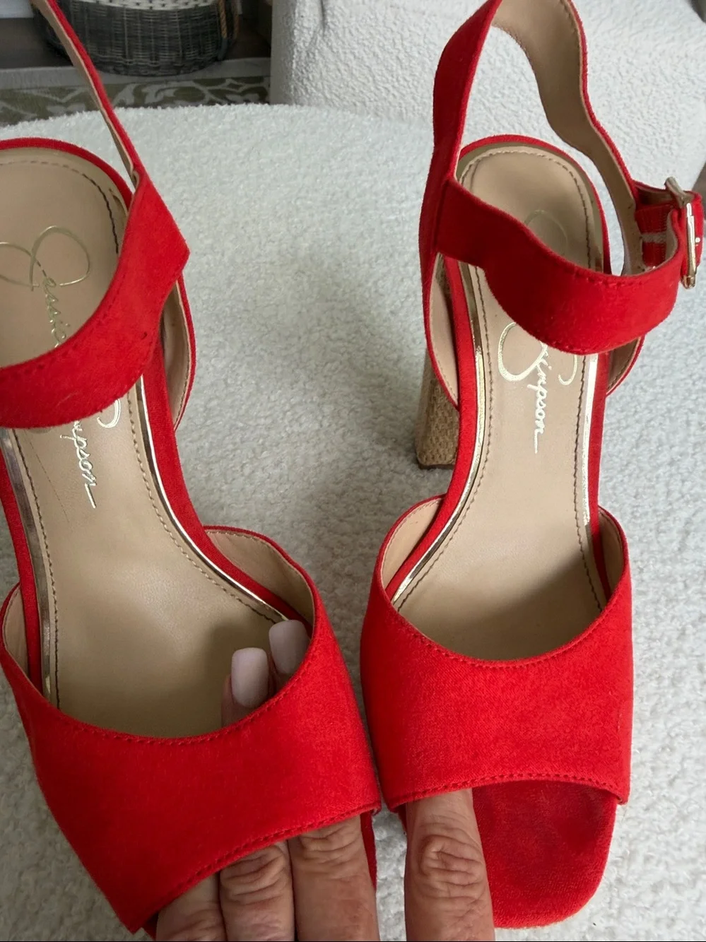 Jessica Simpson Red-orange Platform Block Heel Sandals Size 7M Like New